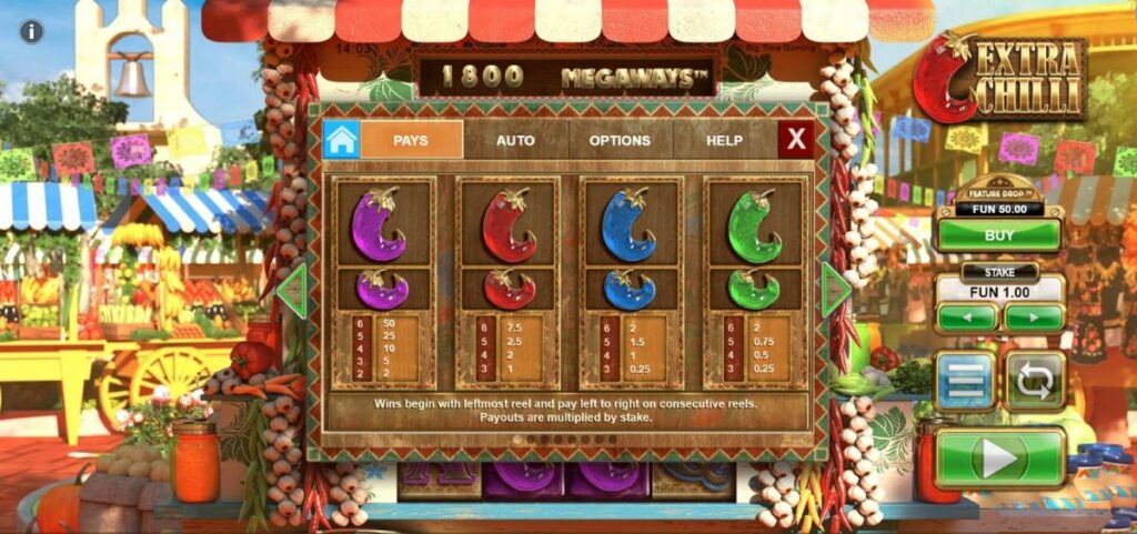 A colorful slot machine displaying various symbols, including fruits, bars, and lucky sevens, ready for a spin.