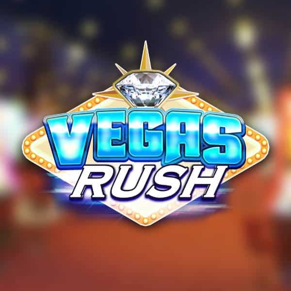 The Vegas Rush logo prominently displayed on a vibrant casino sign, capturing the essence of excitement and entertainment.