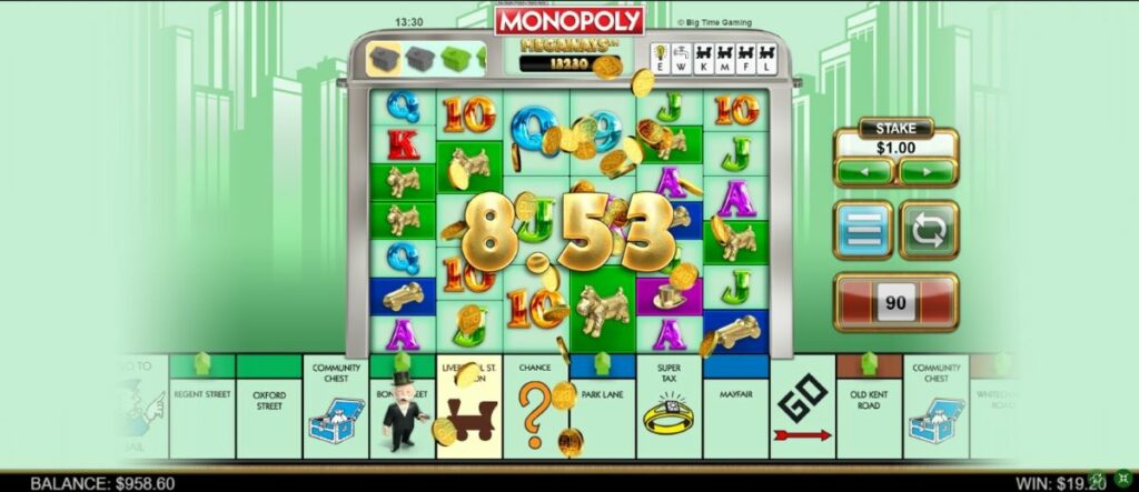 An engaging online casino game inspired by Monopoly, featuring colorful graphics and interactive gameplay elements.